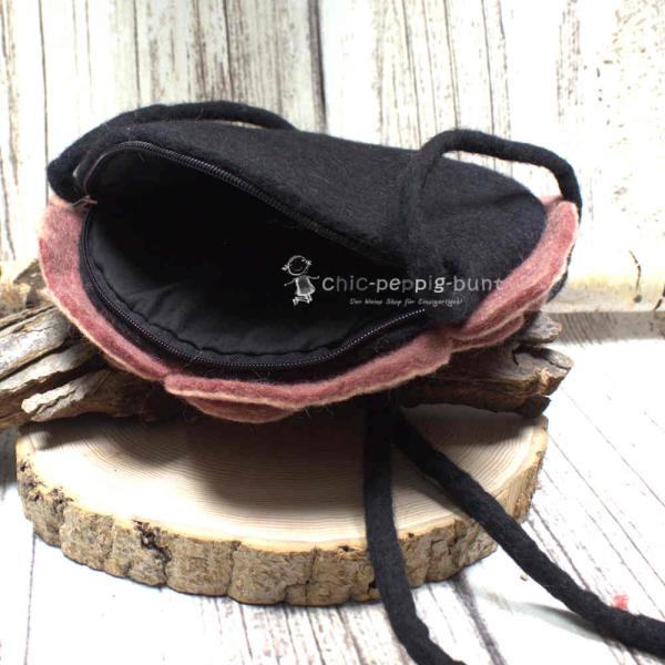 Umhängetasche filz altrosa Form einer Blume