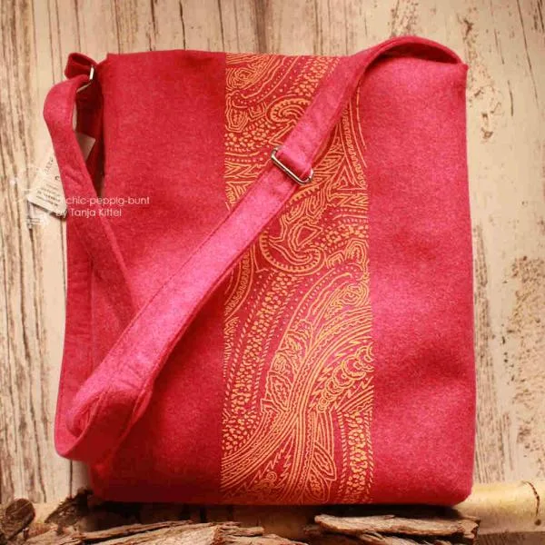 Umhängetasche Filz Magnetknopf pink 3 Fächer - umhaengetasche gross filz pink schlicht handtasche