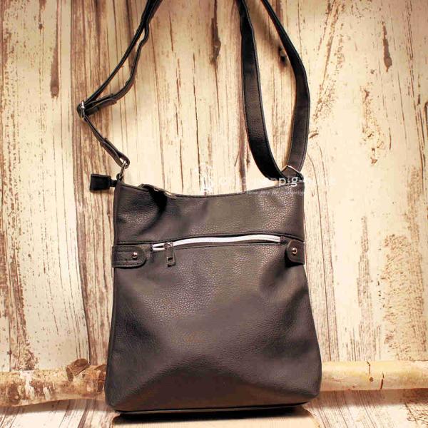 Umhängetasche Leder schwarz 8 Fächer