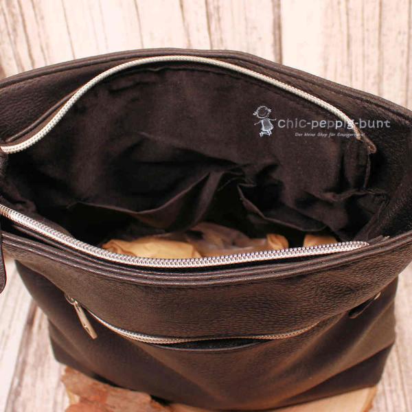 Umhängetasche Leder schwarz 8 Fächer