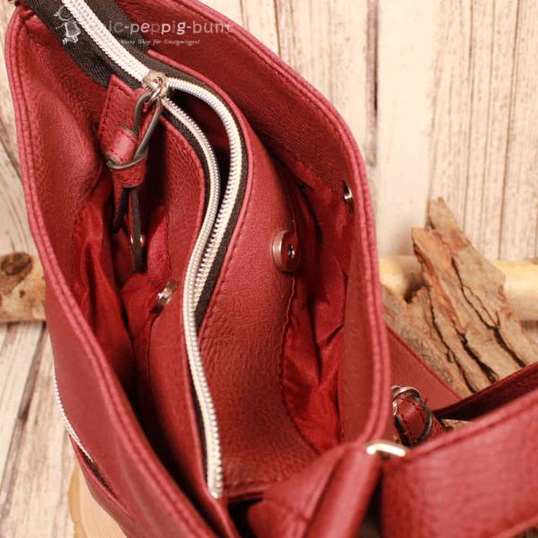 Umhängetasche Leder rot 8 Fächer