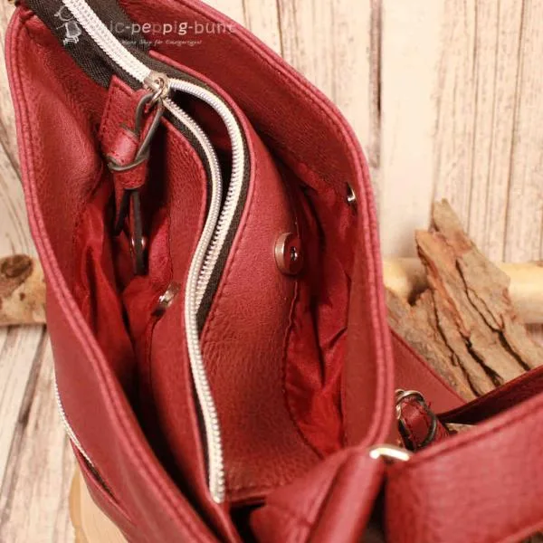 Umhängetasche Leder rot 8 Fächer - umhaengetasche gross leder weinrot 8faecher reissverschluss