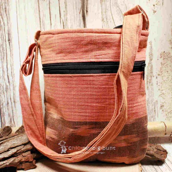 Handtasche brauner Stoff - bunter Karo mit kleiner Eule