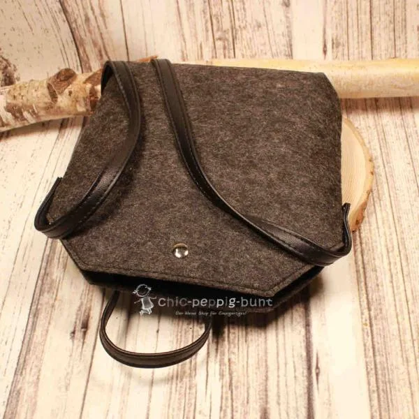 Filz Handtasche Dunkelgrau – Moderne Schultertasche mit Leder - umhaengetasche handtasche filz dunkelgrau druckknopf lederriemen 1fach