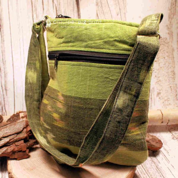 Handtasche grün Stoff - bunter Karo mit kleiner Eule