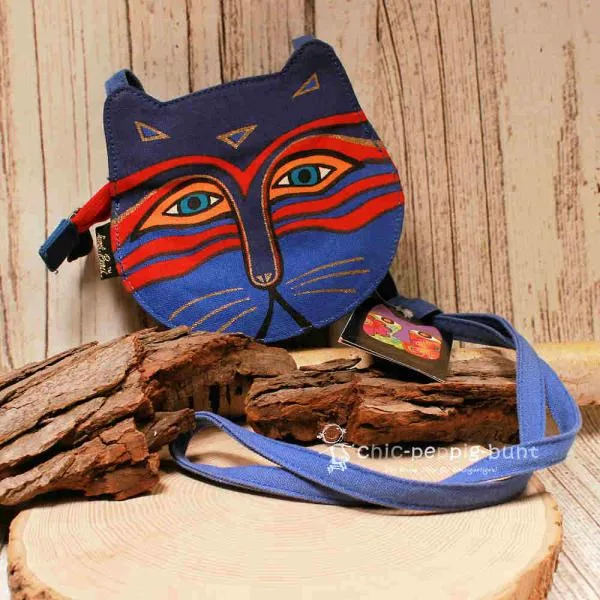 Umhängetasche Laura Burch Katzenkopf-Form blau - umhaengetasche handtasche klein katzen kopf laura burch unikat blau