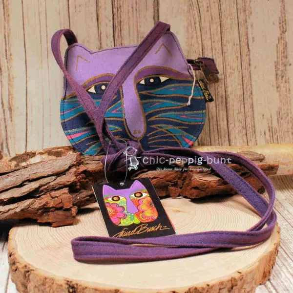 Umhängetasche Laura Burch Katzenkopf-Form lila - umhaengetasche handtasche klein katzen kopf laura burch unikat lila