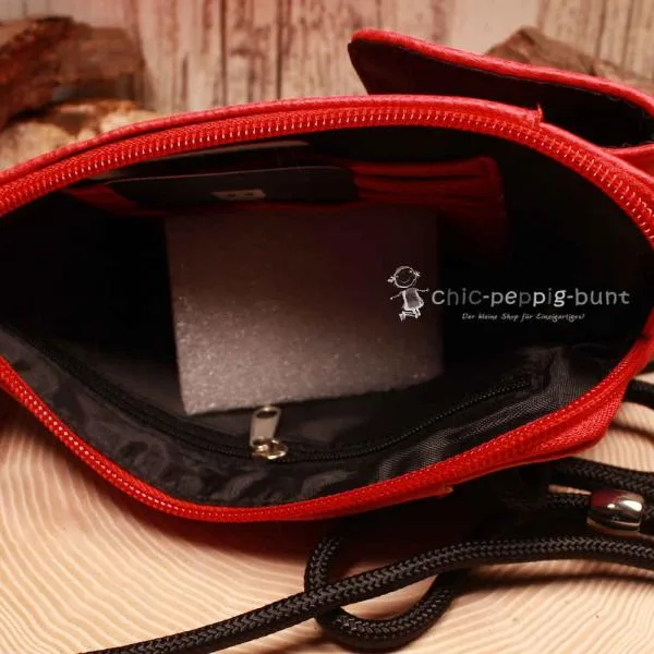 Handytasche Leder rot klein 7 Fächer - umhaengetasche handtasche klein orange leder bench knopfverschluss