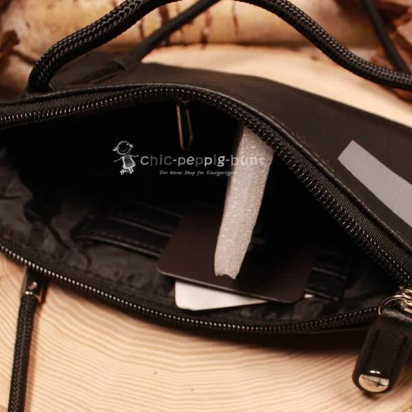Handtasche Leder schwarz klein 7 Fächer mit Handyfach - umhaengetasche handtasche klein schwarz leder bench knopfverschluss