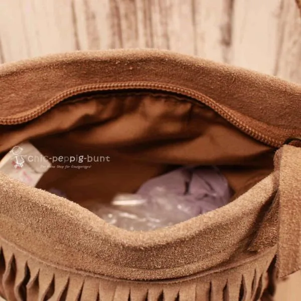 Mini Handtasche Wildleder Braun – Boho Fransen Umhängetasche - umhaengetasche handtasche leder fransen braun klein