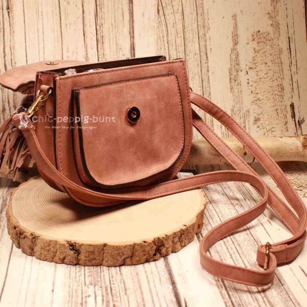 Boho Handtasche Altrosa – Leder Schultertasche mit Fransen