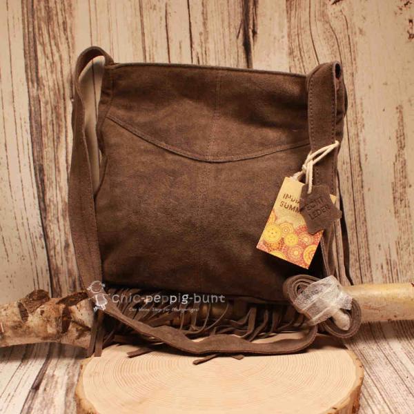 Leder Handtasche Dunkelbraun – Boho Umhängetasche Wildleder
