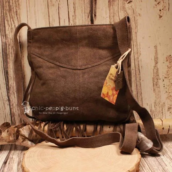 Leder Handtasche Dunkelbraun – Boho Umhängetasche Wildleder - umhaengetasche handtasche leder fransen klein dunkelbraun