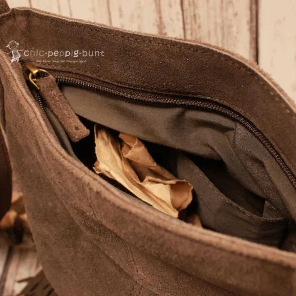 Leder Handtasche Dunkelbraun – Boho Umhängetasche Wildleder - umhaengetasche handtasche leder fransen klein dunkelbraun