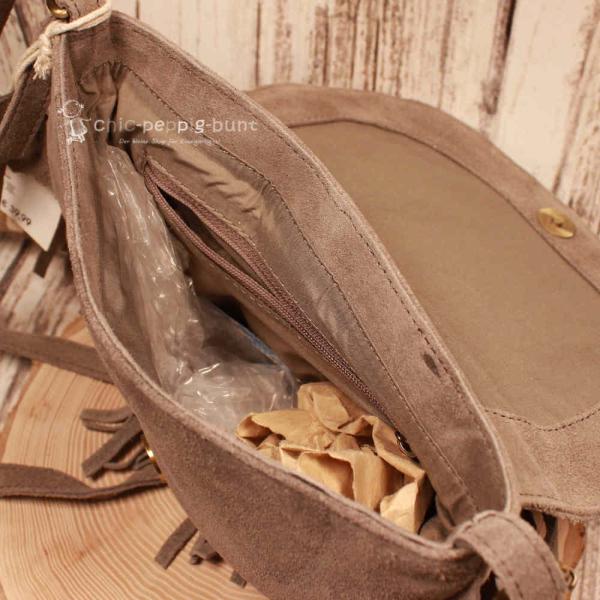 Graue Leder Handtasche mit Fransen – Weiche Boho Schultertasche