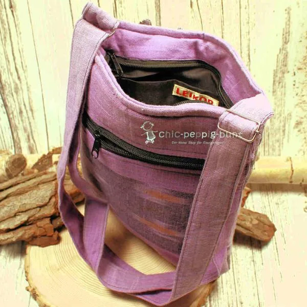 Handtasche lila Stoff - bunter Karo mit kleiner Eule - umhaengetasche handtasche lila stoff eule karo bunt