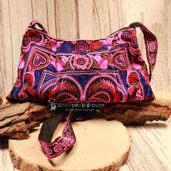 Umhängetasche Stoff pink Indiastyle - umhaengetasche handtasche pink india style stoff bestickt