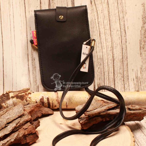 Umhängetasche Leder Magnetknopf schwarz 2 Fächer