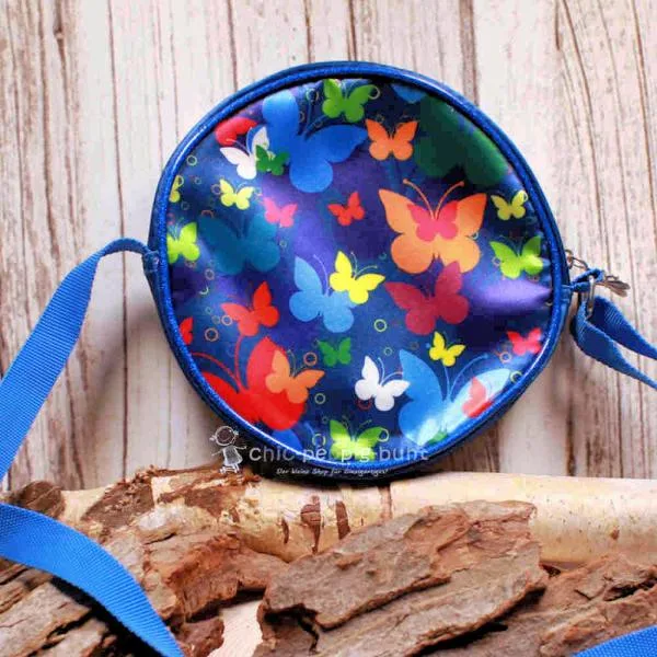 Umhängetasche blau Kinder rund bunte Schmetterlinge - umhaengetasche kinder rund blau schmetterlinge bunt handtasche