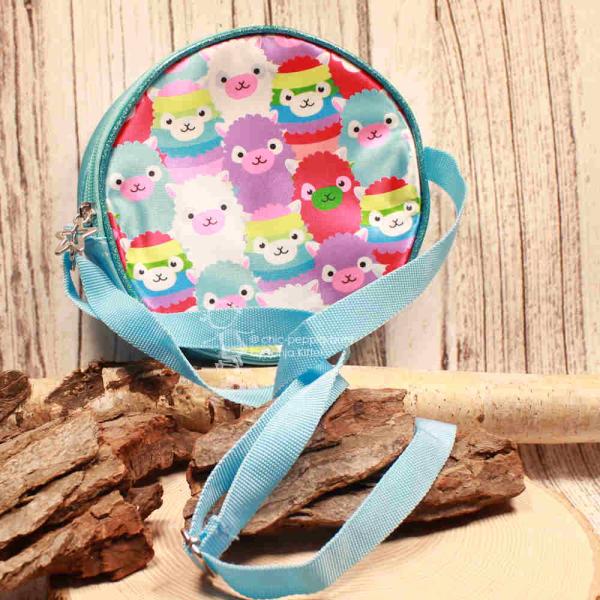 Umhängetasche hellblau Kinder rund Lama - Alpaka