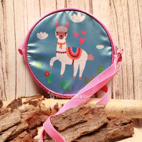 Umhängetasche rosa Kinder rund Lama - Alpaka
