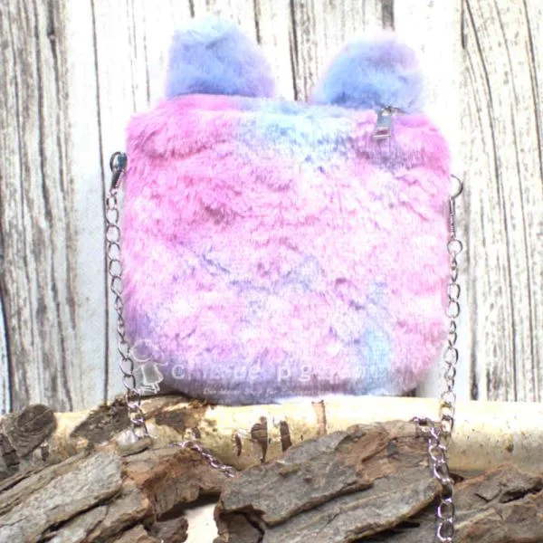 Umhängetasche Kinder plüsch Katze lila-rosa mit glitzer Schleife - umhaengetasche kindertasche hase bunt glitzer krone