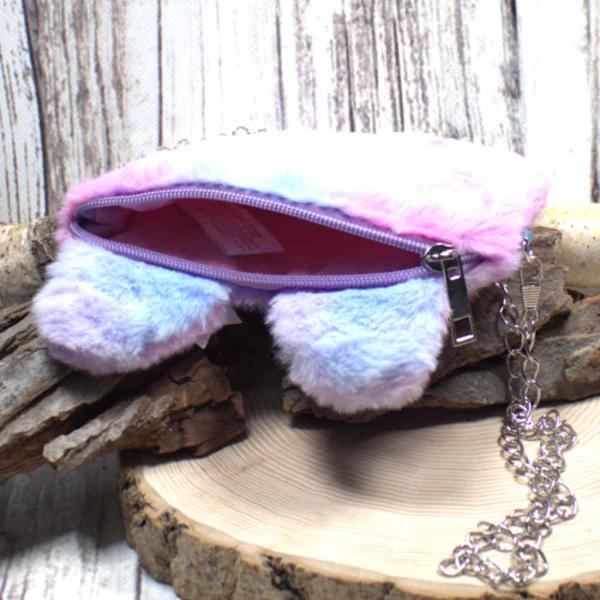 Umhängetasche Kinder plüsch Katze lila-rosa mit glitzer Schleife