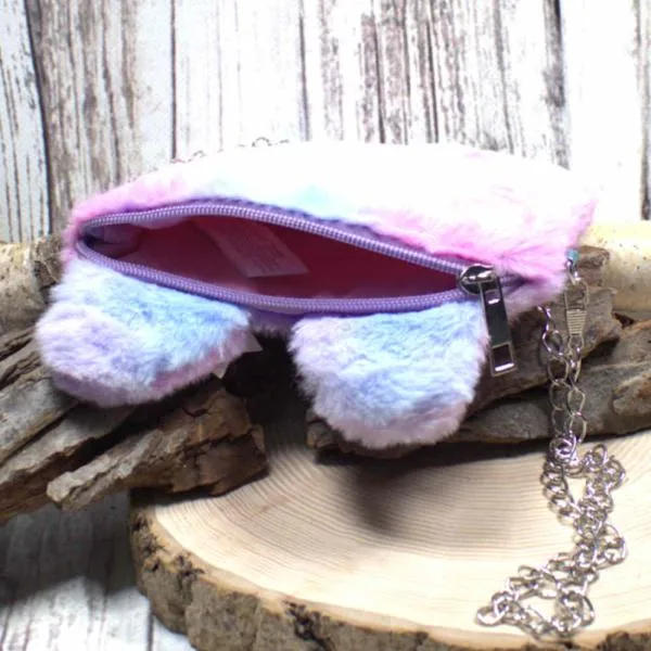 Umhängetasche Kinder plüsch Katze lila-rosa mit glitzer Schleife - umhaengetasche kindertasche hase bunt glitzer krone