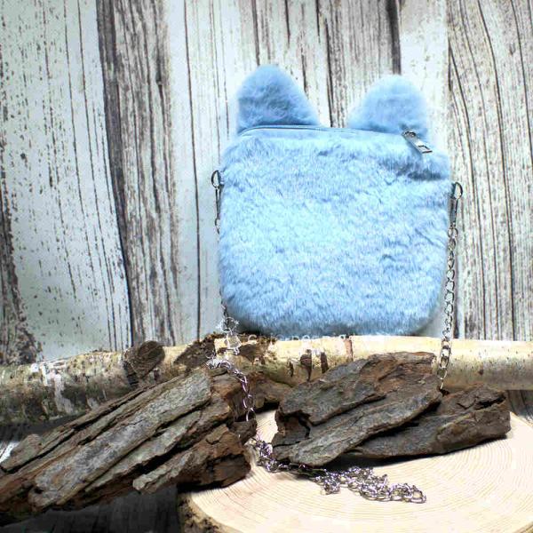 Umhängetasche Kinder plüsch hellblau mit glitzer Schleife