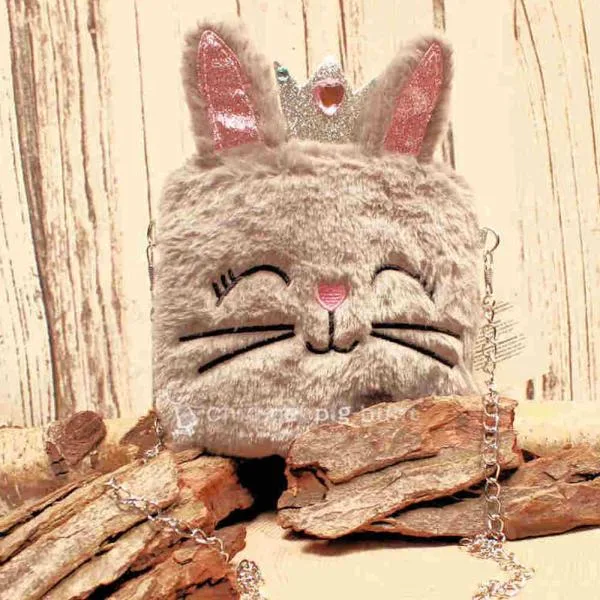 Umhängetasche Kinder plüsch glitzer Ohren grau - umhaengetasche kindertasche hase hellgrau glitzer krone