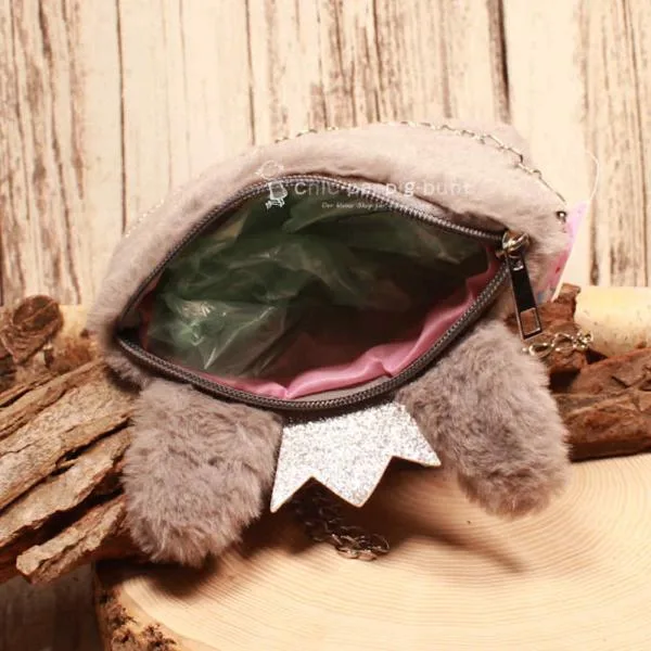 Umhängetasche Kinder plüsch glitzer Ohren grau - umhaengetasche kindertasche hase hellgrau glitzer krone