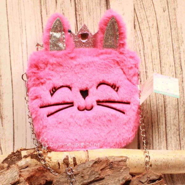 Umhängetasche Kinder plüsch pink mit glitzer Ohren - Krone