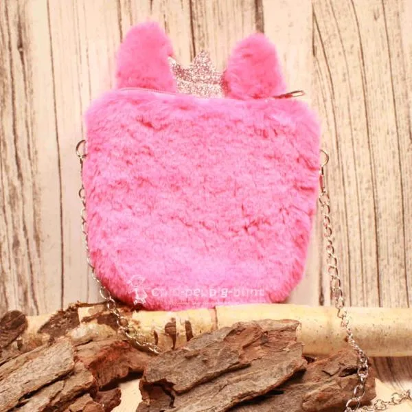 Umhängetasche Kinder plüsch pink mit glitzer Ohren - Krone - umhaengetasche kindertasche hase rosa glitzer krone