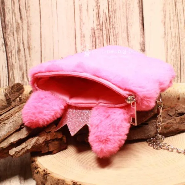 Umhängetasche Kinder plüsch pink mit glitzer Ohren - Krone - umhaengetasche kindertasche hase rosa glitzer krone