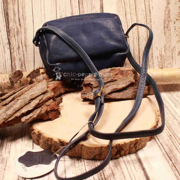 Umhängetasche Leder 4 Fächer Quaste blau