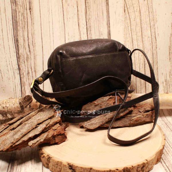 Umhängetasche schwarz Leder 4 Fächer Quaste