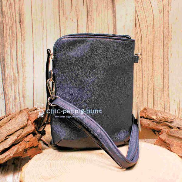 Kleine blaue Umhängetasche aus glattem Leder mit Reißverschluss.