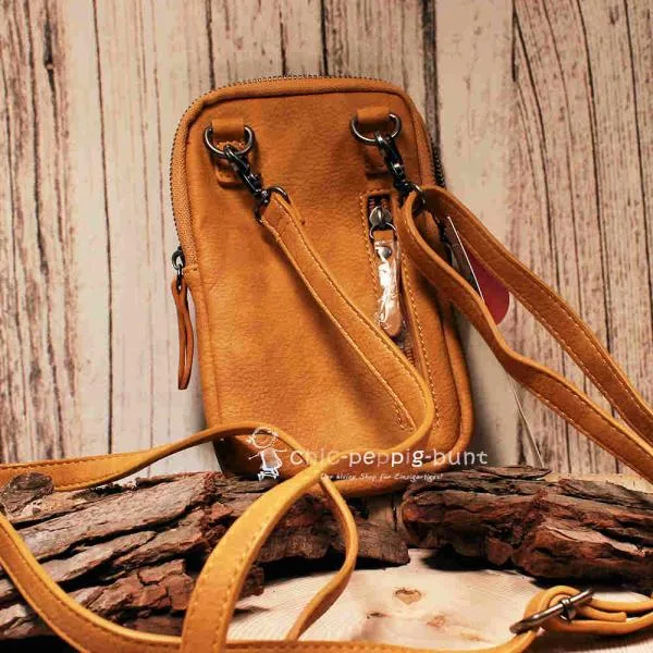 Handtasche Leder curry klein 2 Fächer - umhaengetasche mini handtasche leder braun faecher