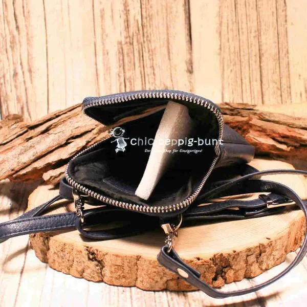 Handtasche Leder dunkelblau klein 1 Fach - umhaengetasche mini handtasche leder dunkelblau faecher