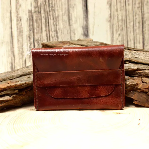 Kartenetui Visitenkartenetui Brieftasche Businesscard Holder Leder Braun Hochglanz Handmade 10cm