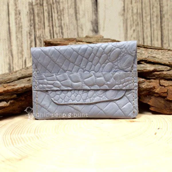 Kartenetui Visitenkartenetui Businesscard Holder Leder Grau Muster Handmade 10cm