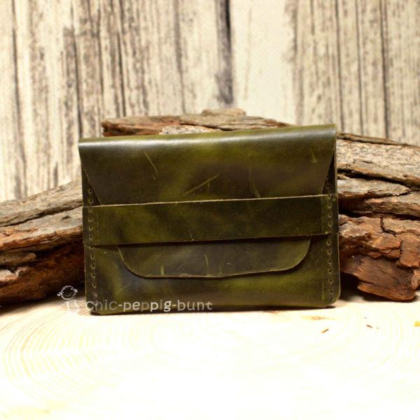 Kartenetui Visitenkartenetui Businesscard Holder Leder Grün Glatt Handmade 10cm