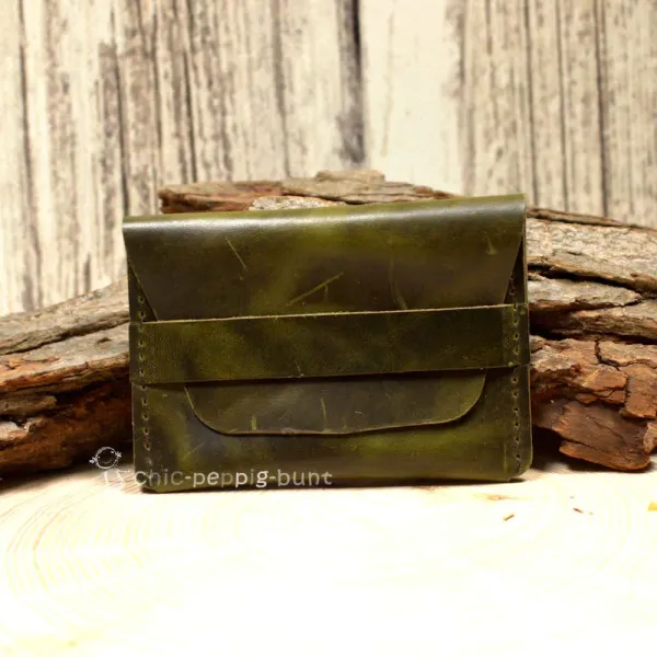 Kartenetui Visitenkartenetui Businesscard Holder Leder Grün Glatt Handmade 10cm