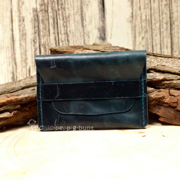 Kartenetui Visitenkartenetui Businesscard Holder Leder Türkis Blau Glatt Handmade 10cm
