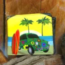Geldbeutel Herren gelb-grün aus Kunstleder Motiv Auto