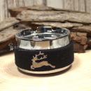 Windaschenbecher 8cm Filz Schwarz Hirsch-Motiv gestickt Metall Outdoor Aschenbecher Tracht Stil