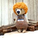 Gehäkelter Löwe Dekofigur Stoffpuppe Spielfigur Handmade Tracht Bayern braun orange 19cm