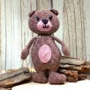 Gehäkelter Bär Stoffpuppe Stofftier Handmade Braun Rosa 21cm stehend Dekofigur