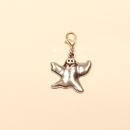 Handgefertigter silberfarbener Charmsanhänger in Form eines Geistes mit Karabiner für Bettelarmband, Kette oder Tasche.