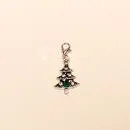 Charmsanhänger Weihnachten Christbaum grün emailliert Strass versilbert mit Karabiner, Modeschmuck handmade chic-peppig-bunt